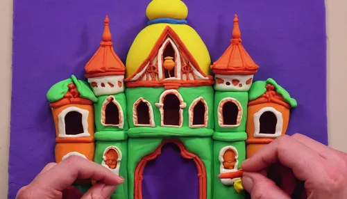 basil's cathedral,saint basil's cathedral,facade painting,paper art,glass painting,church painting,construction paper,church towers,kremlin,meticulous painting,taj mahal,hand painting,the kremlin,hawa mahal,byzantine architecture,gingerbread house,fabric painting,gaudí,escher,the gingerbread house,Unique,3D,Clay