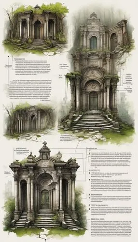 mausoleum ruins,cenotaphs,colonnaded,archs,ancient buildings,artemis temple,columned,sepulchres,columns,background design,pillars,pillar capitals,pediments,chhatri,palladian,greek temple,neoclassical,ancient city,tombs,piranesi,Unique,Design,Infographics