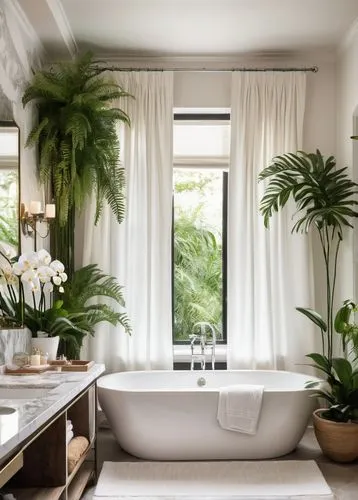 luxury bathroom,bath room,house plants,houseplants,modern minimalist bathroom,philodendron,philodendrons,bathtub,bath accessories,houseplant,bamboo curtain,bathtubs,sunroom,tropical greens,green living,window curtain,berkus,exotic plants,washlet,modern decor,Illustration,American Style,American Style 06