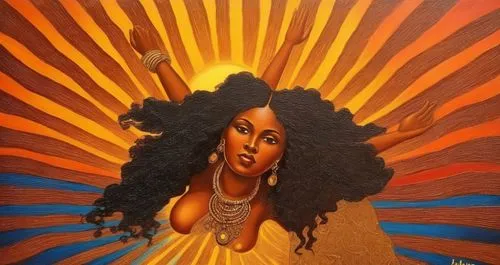 ledisi,dirie,shangela,afrocentric,kelis,miseducation,badu,santigold,african american woman,solange,oshun,black woman,african art,african woman,afrodisiac,charlayne,latell,afroasiatic,afros,sunburst background,Illustration,Realistic Fantasy,Realistic Fantasy 21