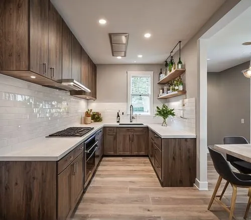 . This contemporary culinary space boasts sleek stainless steel appliances, including a state-of-the-art refrigerator, a high-performance oven, and an energy-efficient dishwasher. The kitchen island, 