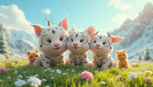 rabbids,rabbit family,snowcats,aristocats,kawaii animals,rabbits,Unique,3D,3D Character