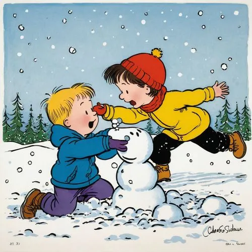 snow scene,ice skating,christmas snow,schroeder,horacek,neve,snowplowing,snowfall,snowmen,first snow,winter sports,snowville,snowshoers,caroling,the snow,snowballs,watterson,shoveling,snowslide,snow drawing,Illustration,Children,Children 05