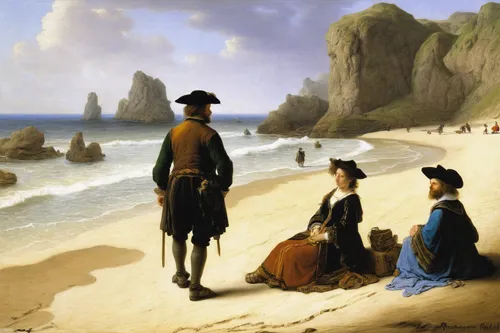 beach landscape,people on beach,pilgrims,bougereau,landscape with sea,coastal landscape,man at the sea,sea landscape,the people in the sea,beach scenery,on the shore,lover's beach,sea-shore,young couple,beach goers,most beach,exploration of the sea,beachcombing,seaside,courtship,Art,Classical Oil Painting,Classical Oil Painting 06