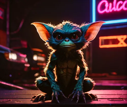 stitch,jackal,miguel of coco,coco,laika,color rat,neon coffee,neon sign,neon light,furta,3d render,neon lights,fennec,nightlife,dusk background,neon,stylized,cinematic,cyberpunk,cyan,Photography,General,Fantasy