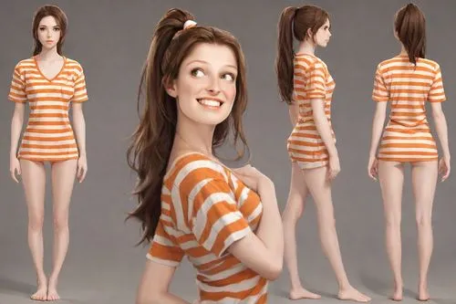 female doll,dress doll,horizontal stripes,doll dress,character animation,anime 3d,striped background,female model,realdoll,animated cartoon,the girl's face,orange,3d model,candy island girl,clove,orange robes,doll's facial features,cgi,girl in t-shirt,orangina