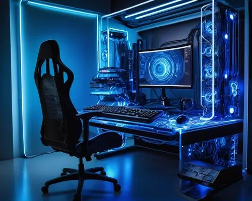 fractal design,blue light,computer workstation,cyanamid,bluelight,pc,blu,computer room,electric blue,blue room,tron,garrison,bleu,uv,pc tower,blue white,computerized,prebuilt,leds,blue and white,Illustration,Children,Children 03