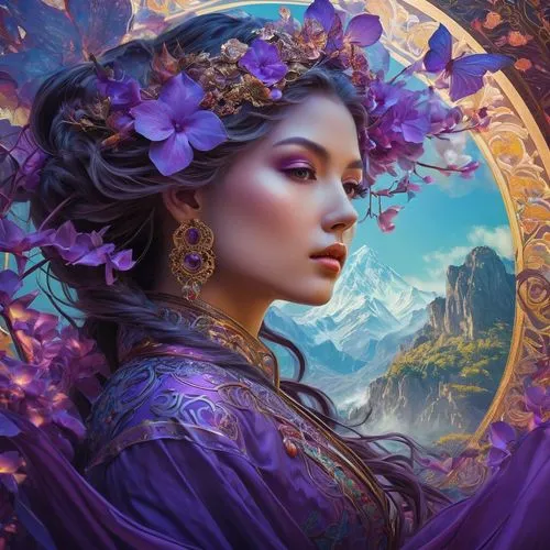 fantasy portrait,fantasy art,fantasy picture,mystical portrait of a girl,faery,persephone,faerie,fairie,liliana,enchantment,sorceress,la violetta,the enchantress,faires,sorceresses,fantasy woman,rapunzel,fractals art,lilac blossom,fairy queen,Photography,General,Fantasy