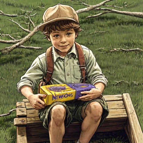 Child with fig newtons,game illustration,child with a book,shoeshine boy,kids illustration,child in park,book illustration,picnic basket,painting easter egg,child playing,boy scouts of america,hiker,p