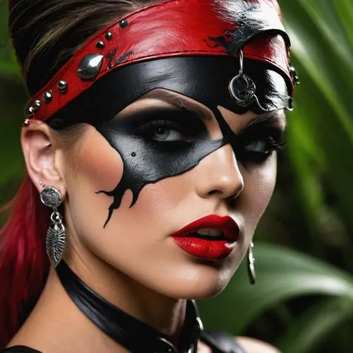 countess,bloodrayne,pirate,venetian mask,eyepatch,black widow,rasputina,pirata,viveros,red skin,leathered,diadem spider,masquerade,black-red gold,sclera,piratical,harley,black pearl,vamped,warpaint,Conceptual Art,Fantasy,Fantasy 04