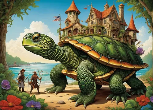 land turtle,terrapin,map turtle,green turtle,turtle,tortoise,giant tortoise,common map turtle,sea turtle,coastlien,kemp's ridley sea turtle,loggerhead turtle,galápagos tortoise,game illustration,turtles,tortoises,green sea turtle,water turtle,galapagos tortoise,olive ridley sea turtle,Illustration,American Style,American Style 07