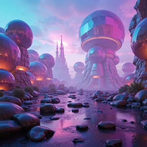 futuristic landscape,alien world,mushroom landscape,alien planet,mushroom island,3d render,skylands,fantasy landscape,ice planet,3d fantasy,extrasolar,terraforming,graecorum,wonderlands,fantasy city,offworld,wildstar,cyberia,environments,fantasy world