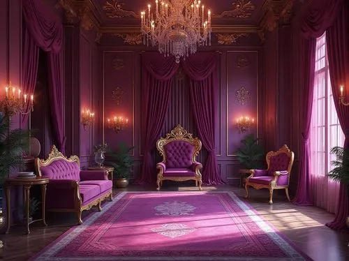 ornate room,royal interior,ritzau,victorian room,baccarat,dining room,purple wallpaper,beauty room,la violetta,rococo,breakfast room,furnishings,great room,opulence,ballroom,opulent,rich purple,opulently,the throne,purple and pink,Photography,General,Realistic