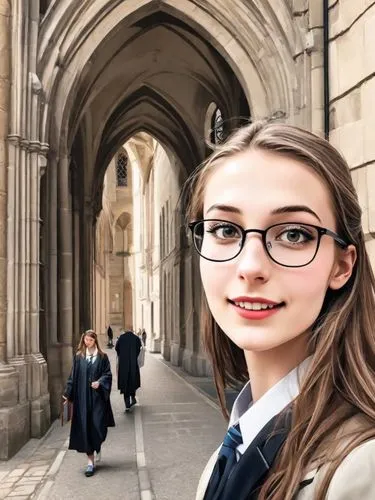 2 high school graduates on their way to the graduation ceremony in the venerable grammar school in Würzburg/Germany.,hogwarts,ravenclaw,girl in a historic way,wizarding,gringotts,oxbridge,mugglenet,gi