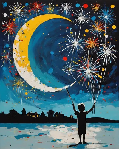 fireworks art,wishes,turn of the year sparkler,new year's eve 2015,firework,sparkler,sparkler writing,starry night,fireworks background,fireworks,silvester,fireworks rockets,new year 2015,new year's eve,moon and star background,sparklers,little girl with balloons,happy new year,hanging moon,wishing,Art,Artistic Painting,Artistic Painting 42