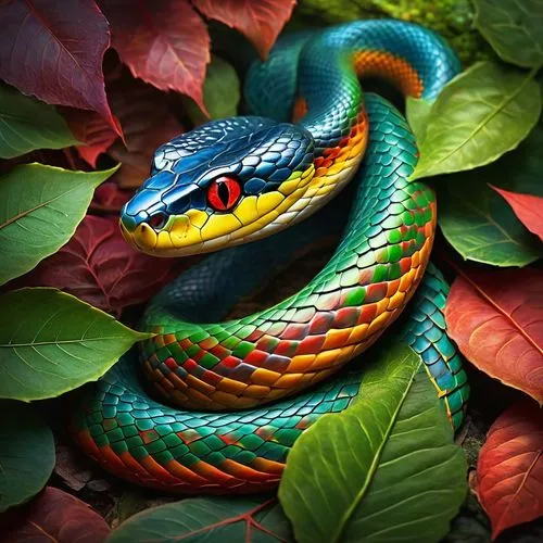 vipera,blue snake,tree snake,trimeresurus,pitviper,green python,green tree snake,lampropeltis,nonvenomous,garter snake,splendor skink,versicolor,venomous snake,serpiente,pantanal,lagarto,liophis,ocellated,herpetofauna,serpent,Illustration,Realistic Fantasy,Realistic Fantasy 01