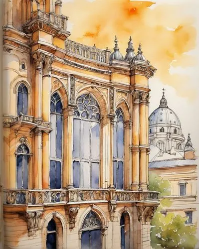 sheldonian,noto,bodleian,watercolor paris,harlaxton,brasenose,waddesdon,mdina,oxford,facade painting,rudolfinum,highclere castle,pulteney,highclere,watercolourist,watercolor,watercolorist,lansdown,ickworth,church painting,Conceptual Art,Oil color,Oil Color 02