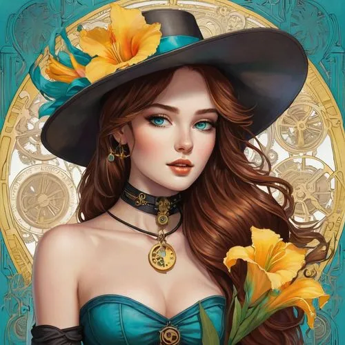 margairaz,belle,margaery,flora,flower hat,fantasy portrait,Conceptual Art,Fantasy,Fantasy 25