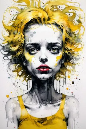 aurora yellow,arnica,yellow wall,gold paint stroke,canary,sprint woman,yellow skin,graffiti art,helianthus,yellow,graffiti,yellow color,yellow-gold,grafitti,gold paint strokes,yellow background,cmyk,golden yellow,blond girl,gemini,Illustration,Paper based,Paper Based 20