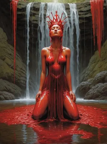 root chakra,vodun,melisandre,niobe,red,darth talon,deodato,red earth,elektra,struzan,red chief,red matrix,rusalka,red sand,vermelho,woman at the well,naiads,sanguine,menstruation,immersed,Illustration,Realistic Fantasy,Realistic Fantasy 44