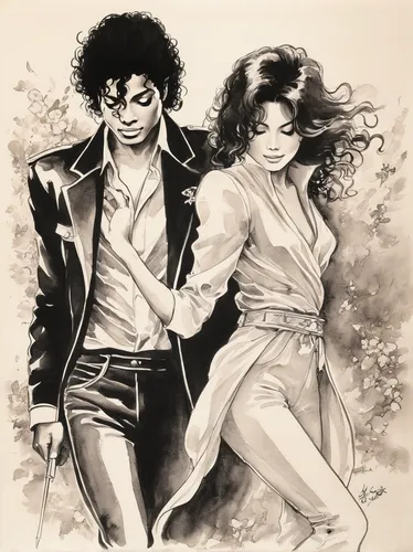 thriller,michael jackson,the king of pop,michael joseph jackson,prince and princess,smooth criminal,moon walk,dancing couple,beautiful couple,michael,vintage boy and girl,salsa dance,latin dance,love couple,vintage man and woman,personages,artists of stars,young couple,honeymoon,man and woman,Illustration,Paper based,Paper Based 30