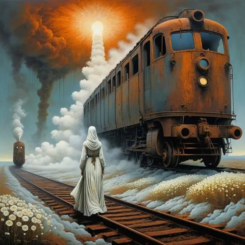 train of thought,the train,ghost locomotive,last train,long-distance train,ghost train,amtrak,oil painting on canvas,train,journey,train route,locomotive,train crash,early train,surrealism,sci fiction illustration,international trains,galaxy express,oil on canvas,5 4 3 2 1,Conceptual Art,Graffiti Art,Graffiti Art 12