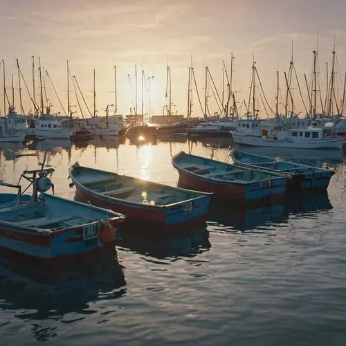 落日夕陽的漁港港口.8k清晰.陽光刺眼,boats in the port,the port of santa maria,fishing boats,marsaxlokk,small boats on sea,havnen,boat harbor,marseillan,capodistria,muelle,dungia,harbour,harbor,cesenatico,commercial f