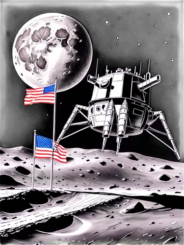 moon landing,moon rover,lunar module eagle,cernan,apollo 15,apollo program,moon base alpha-1,moon vehicle,astronautical,lunokhod,lunar surface,buzz aldrin,robot in space,spaceflight,earth rise,moonbase,nasa,stars and stripes,lunar prospector,space tourism,Illustration,Black and White,Black and White 30