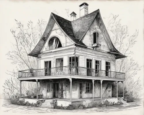 Write a suspenseful story about a hidden secret in a two-story house.,house drawing,old home,old house,witch's house,victorian,house painting,witch house,the haunted house,creepy house,vintage drawing