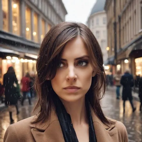 paris shops,city ​​portrait,felicity jones,paris,trench coat,asymmetric cut,on the street,woman in menswear,attractive woman,swedish german,black coat,vinci,woman face,european,sofia,woman shopping,in the rain,model beauty,victoria,lena,Photography,Natural