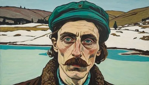 30 degrees, composition,a painting of a man in winter clothing with snow on the ground,welliver,kurelek,hodler,colquhoun,vincent van gough,colhoun,diarmada,kippenberger,gutenstein,wonnacott,mckennan,b