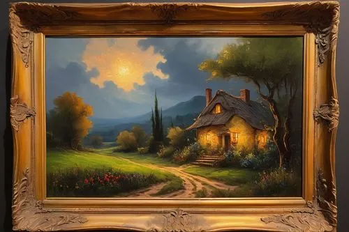 home landscape,church painting,copper frame,rural landscape,landscape background,country cottage,wooden frame,house in the forest,wood frame,farm landscape,autumn landscape,round autumn frame,cottage,lonely house,autumn frame,house in mountains,house painting,art nouveau frame,the threshold of the house,summer cottage,Art,Classical Oil Painting,Classical Oil Painting 16