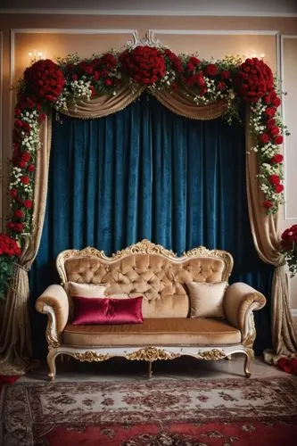 wedding decoration,bridal suite,theatre curtains,wedding frame,theater curtain,stage curtain,wedding decorations,interior decor,ornate room,christmas gold and red deco,damask background,theater curtains,floral decorations,a curtain,interior decoration,persian norooz,decor,royal interior,decorations,wedding setup,Photography,General,Cinematic