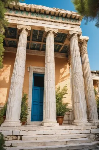 greek temple,house with caryatids,doric columns,palace of knossos,zappeion,knossos,temple of diana,kerameikos,celsus library,peristyle,minoan,portico,chersonesos,ashmolean,athenaeum,peplos,athens art school,roman temple,ethnikos,ancient house,Illustration,Realistic Fantasy,Realistic Fantasy 41