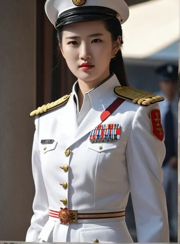 刘亦菲，白色军礼服,female military official poses for a pograph,military uniform,servicewoman,a uniform,kunsan,haeju,baiyue,Photography,General,Realistic