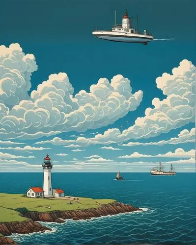 lighthouses,welliver,david bates,lighthouse,electric lighthouse,maine,Illustration,American Style,American Style 15