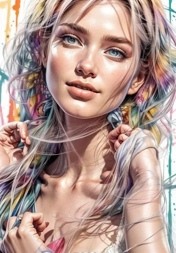 boho art style,girl drawing,boho art,ginta,colorful background,cortana