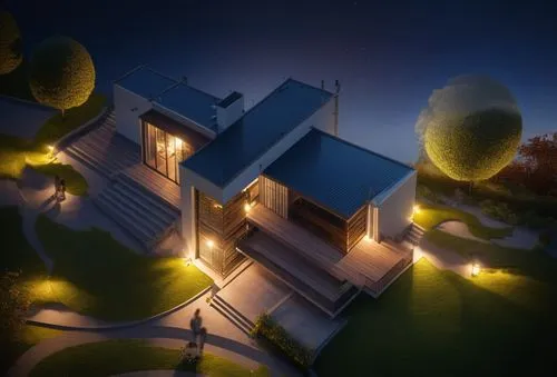 3d rendering,3d render,landscape lighting,visual effect lighting,3d rendered,render,crown render,security lighting,nightlight,night light,ambient lights,modern house,3d model,small house,smart home,house silhouette,isometric,model house,digital compositing,miniature house,Photography,General,Realistic