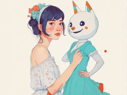 kitsune,白斩鸡,porcelain dolls,kewpie doll,studio ghibli,foxes,digital illustration,doll cat,fairytale characters,kids illustration,sewing pattern girls,vintage girls,mari makinami,white rabbit,artist doll,fantasy portrait,japanese bobtail,deer illustration,washi tape,whimsical,Illustration,Paper based,Paper Based 19