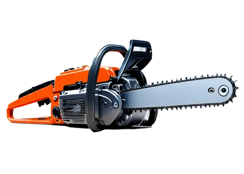 Mechanical chainsaw, revving engine, metallic body, worn grip, rusty chain, sharp blades, smoke emission, intense lighting, dynamic composition, close-up shot, shallow depth of field, high-contrast co