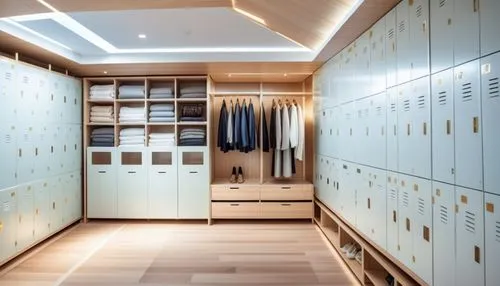 ตกแต่งฝ้าสีขาวพร้อมไฟLED,locker with many suits and pants hanging on cabinets,walk-in closet,lockers,wardrobes,closets,wardrobe,closet,Photography,General,Realistic