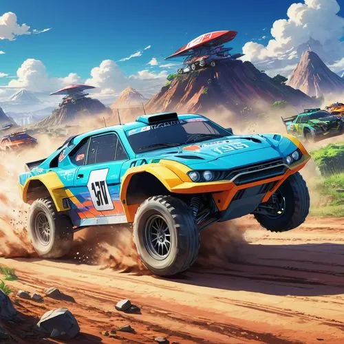 onrush,subaru rex,dakar rally,deserticola,desert run,motorstorm,Illustration,Japanese style,Japanese Style 03