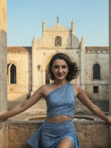 dancers in a palace,a woman posing for the camera in front of a building,puglia,letizia,tiziana,girl in a historic way,giovinazzo,la nascita di venere,Photography,Documentary Photography,Documentary P