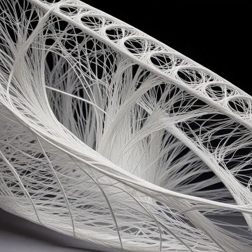 create a close up of a detail of the lattice of fibers ,white abstract lines are arranged on the surface,spaceframe,parametric,wireframe,biomimicry,wireframe graphics,wire frame