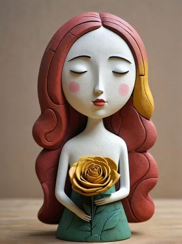 Minimalist mottled clay sculpture, minimalist sculpture, base, 3D, abstract, 1 girl, long hair,  surface patterns and textures, surface scratches, granular, old, broken. minimalist, mixed colour roses