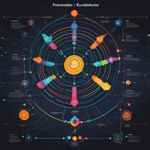 Kubernetes architecture diagram, detailed illustration, colorful icons, 3D visualization, Node components, Pods, ReplicaSets, Deployments, Services, Persistent Volumes, Namespaces, Cluster Autoscaler,