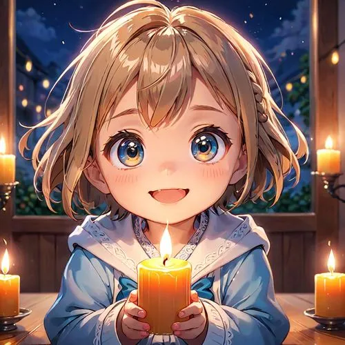 candle,mirai,siero,candlelight,holding a coconut,nagisa,Anime,Anime,Realistic