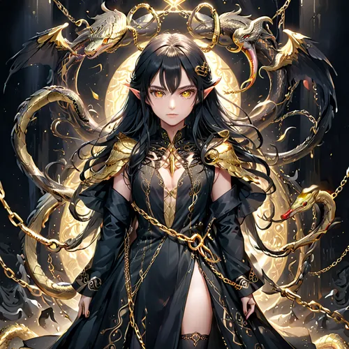 medusa,zodiac sign libra,priestess,goddess of justice,sorceress,medusa gorgon,summoner,queen of the night,nine-tailed,dragon li,black dragon,gara,black and gold,zodiac sign gemini,the enchantress,golden crown,gorgon,eris,gold filigree,the son of lilium persicum,Anime,Anime,General