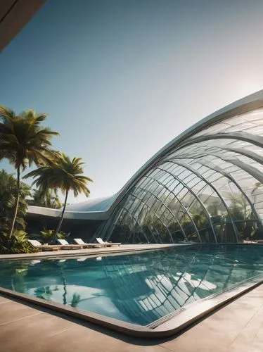 etfe,futuristic architecture,infinity swimming pool,glass roof,futuristic art museum,calatrava,tropical house,aqua studio,glasshouse,structural glass,pool house,futuristic landscape,swimming pool,waterslides,therme,safdie,glass building,glass wall,waterslide,glass facade,Conceptual Art,Oil color,Oil Color 12