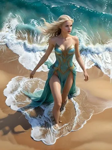 As the waves crash against the shore, a woman in her lost skin suddenly takes flight. Her pale skin fades into the ocean, and the sand beneath her feet is a deep, rich grey. Waves crash against the ho